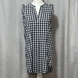 Just Living Gingham Dress-Sz S-Cotton/Linen Blend-Navy/White-Sleeveless Ruffle
